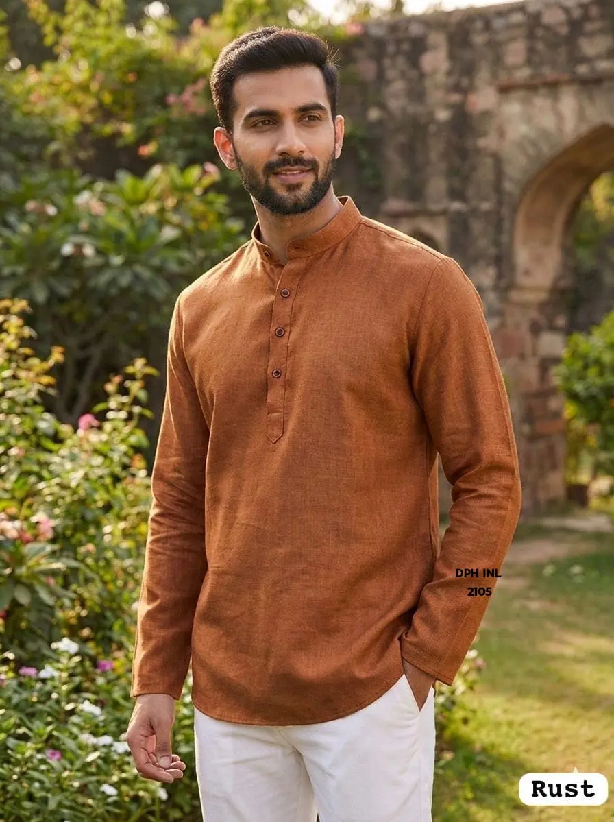 Mandarin Collar Solid Cotton Linen Short Kurta